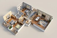 Floor plan of 3 BHK 1329 Sq. Ft. Apartment in Adani Codename Greens, Pune