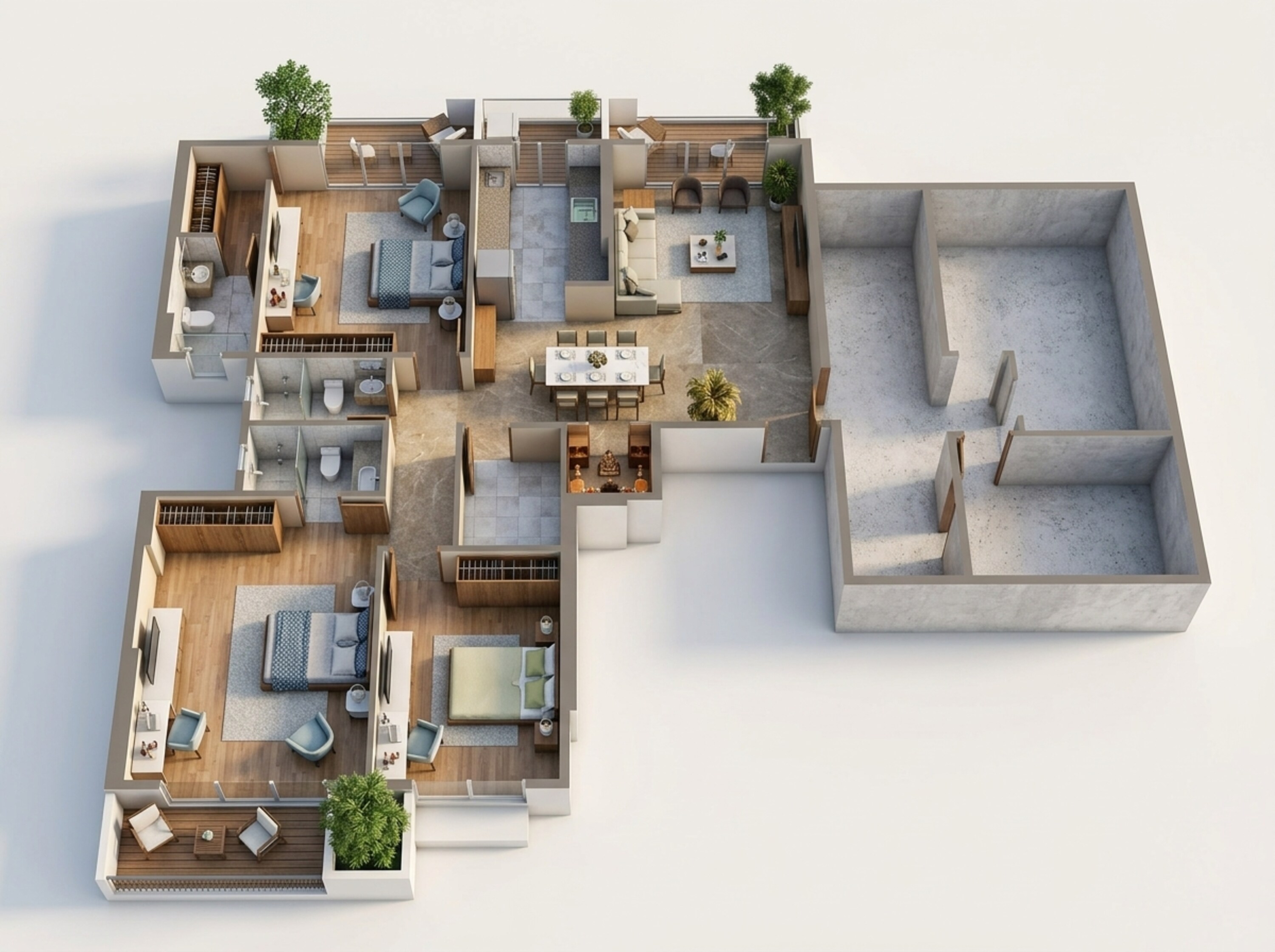 Floor plan of 3 BHK 1474 Sq. Ft. Apartment in Adani Codename Greens, Pune