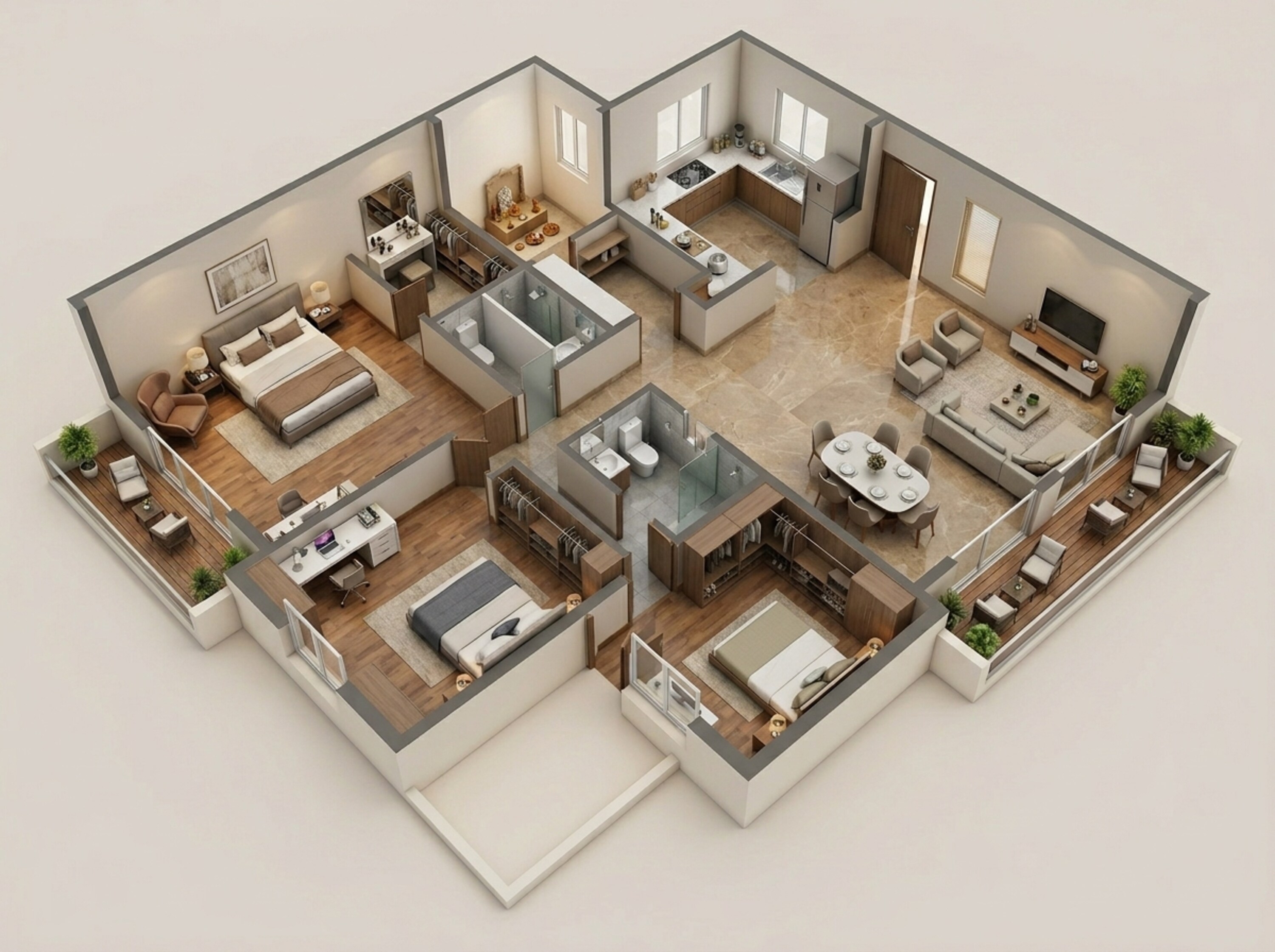 Floor plan of 3 BHK 1694 Sq. Ft. Apartment in Adani Codename Greens, Pune