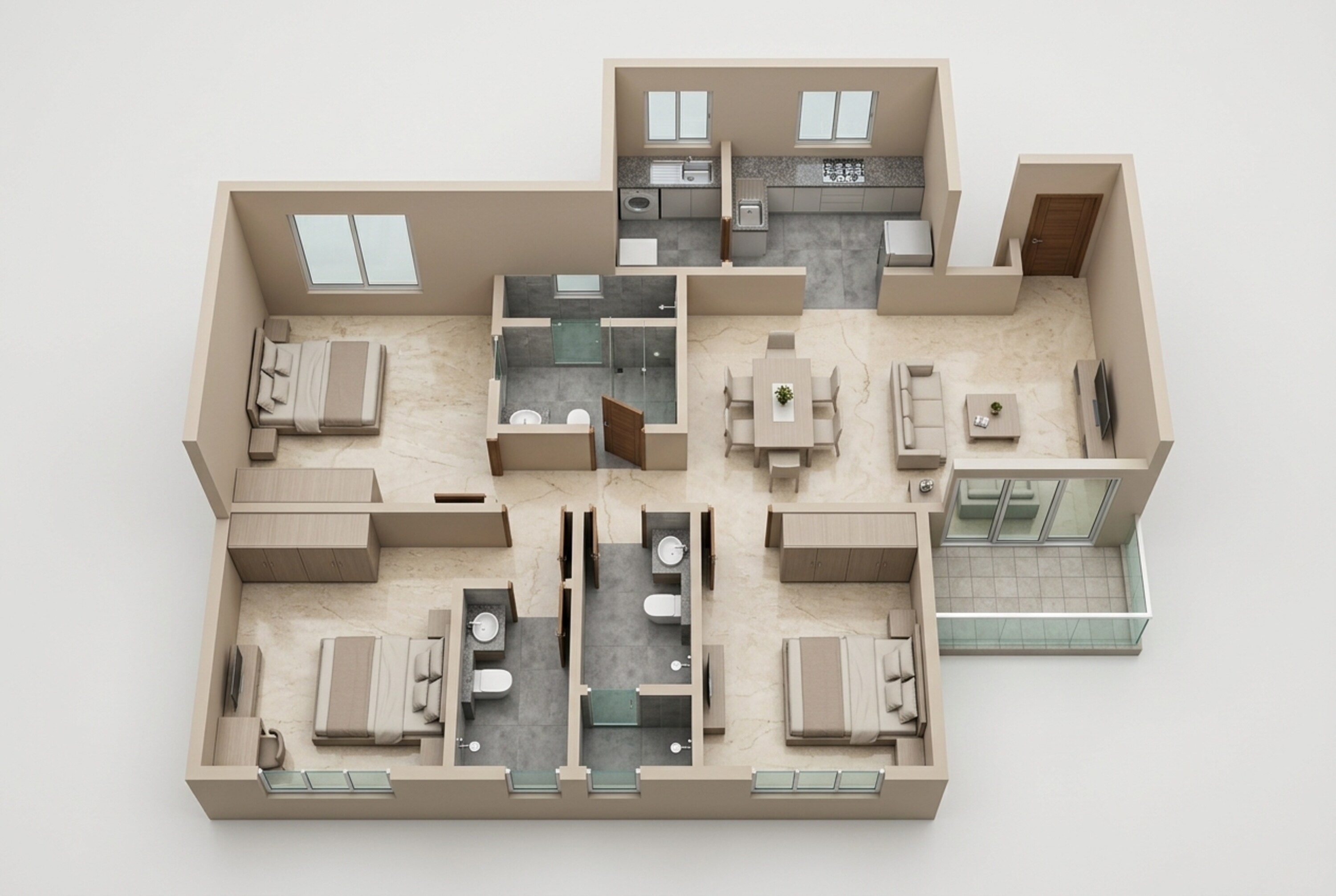 Floor plan of 3 BHK 1490 Sq. Ft. Apartment in Sobha Royal Pavilion, Bangalore