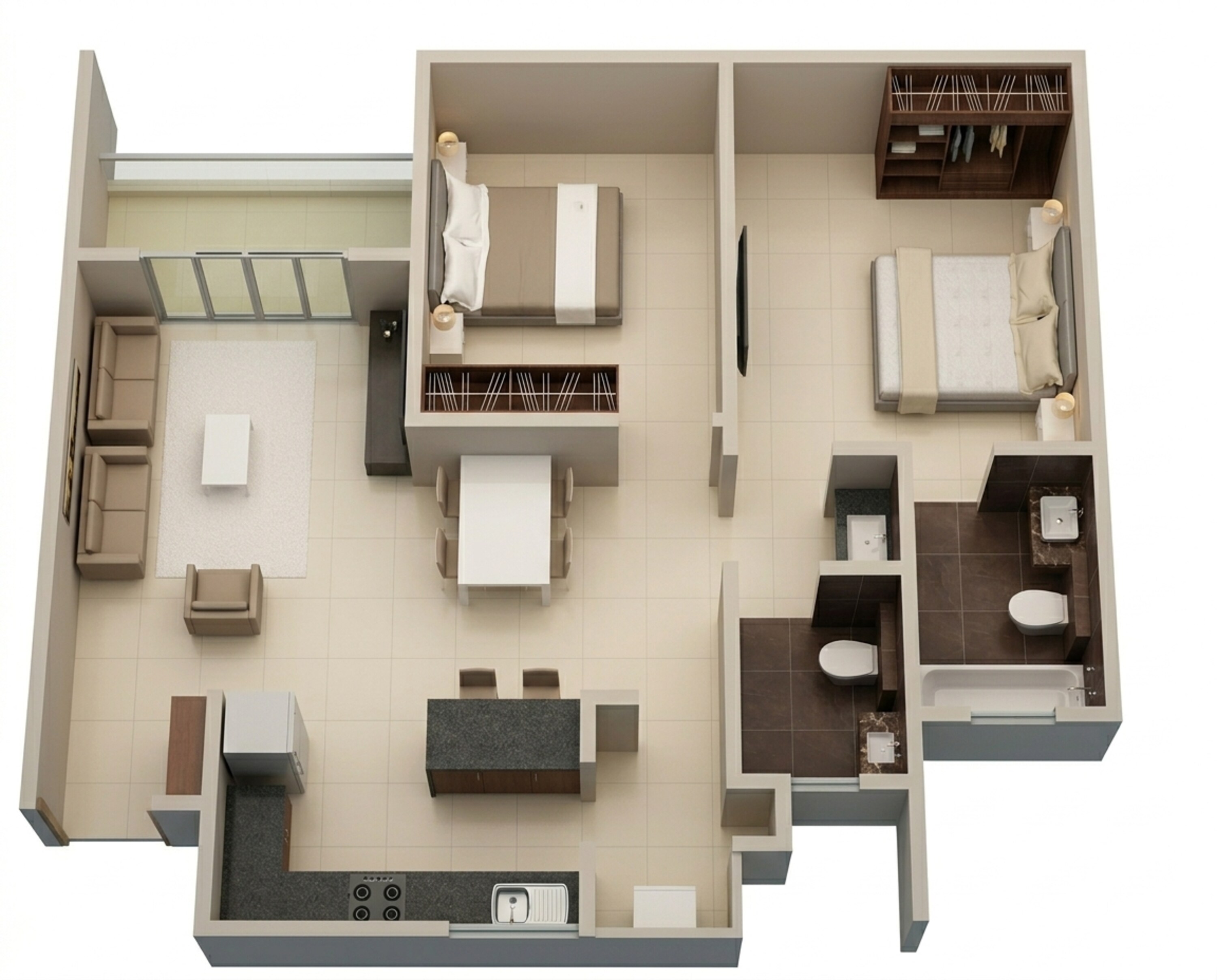 Floor plan of 2 BHK 620 Sq. Ft. Apartment in Rohan Upavan Phase IV, Bangalore