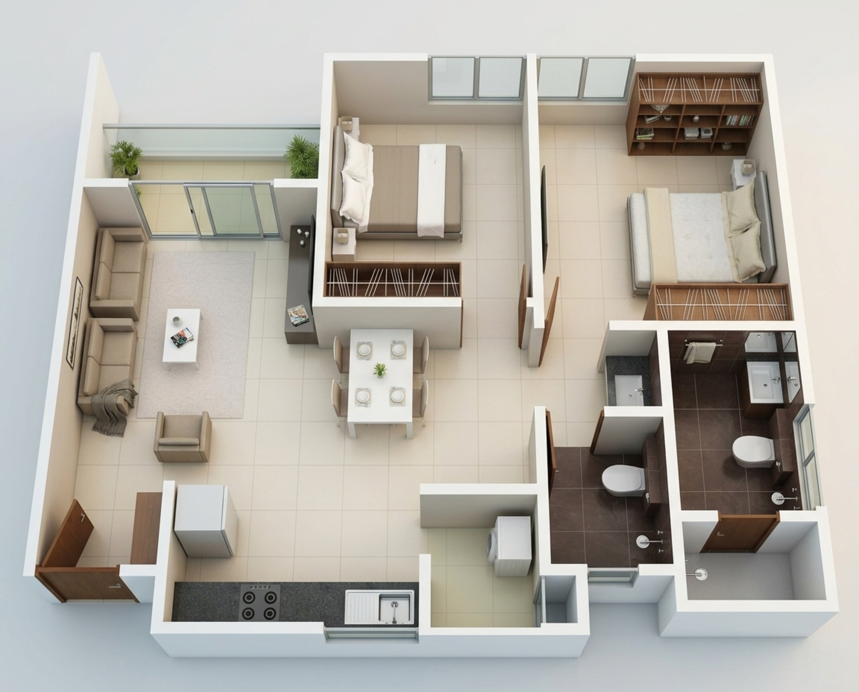 Floor plan of 2 BHK 750 Sq. Ft. Apartment in Rohan Upavan Phase IV, Bangalore