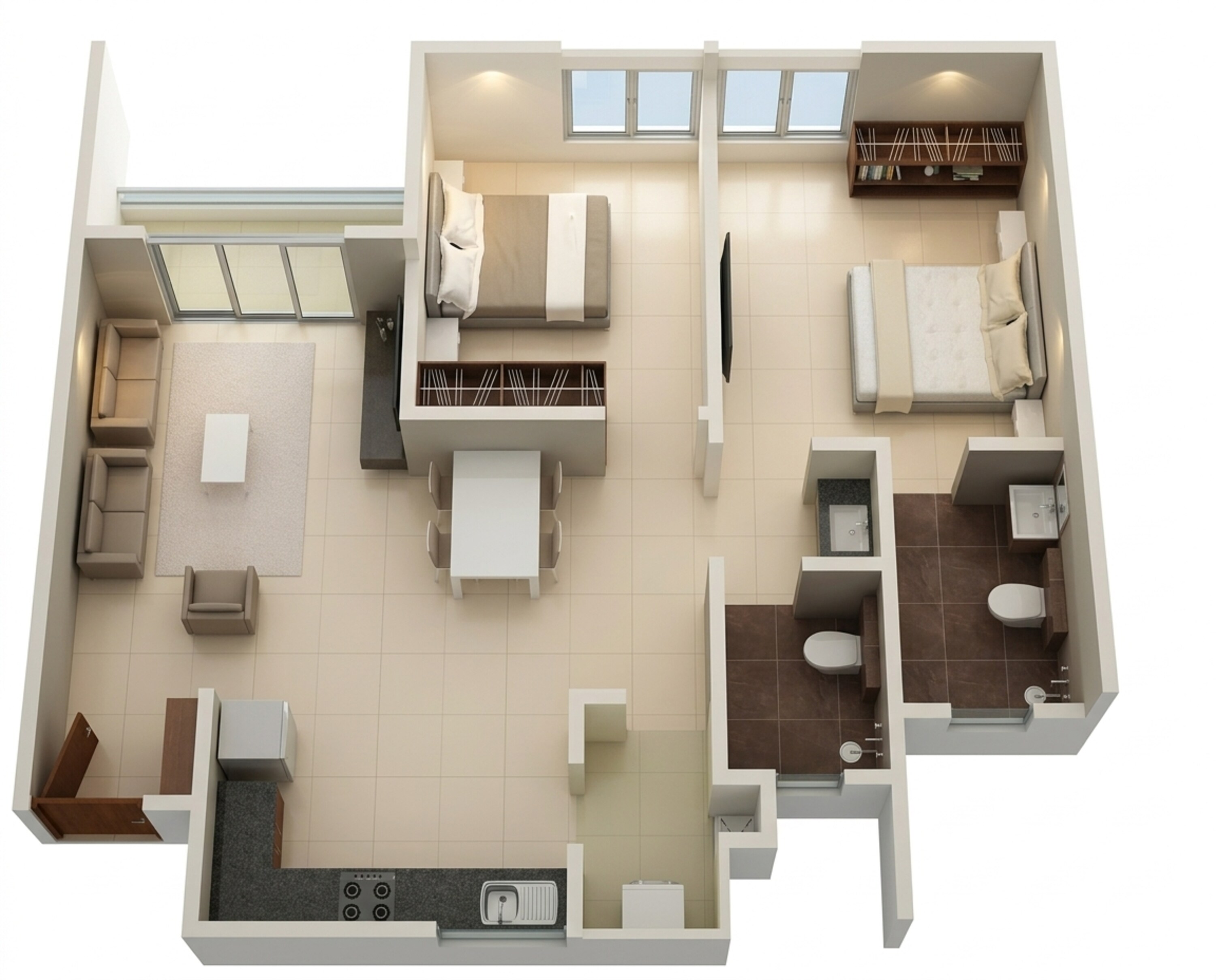 Floor plan of 3 BHK 860 Sq. Ft. Apartment in Rohan Upavan Phase IV, Bangalore