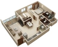Floor plan of 2 BHK 750 Sq. Ft. Apartment in Rohan Upavan Phase V, Bangalore