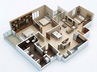 Floor plan of 3 BHK 860 Sq. Ft. Apartment in Rohan Upavan Phase V, Bangalore