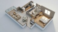 Floor plan of 1 BHK 584 Sq. Ft. Apartment in Prestige Primrose Hills Phase II, Bangalore