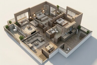 Floor plan of 2 BHK 1137 Sq. Ft. Apartment in Eldeco Live By The Greens, Noida