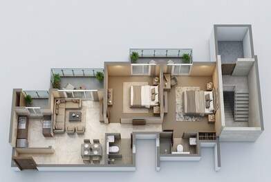 Floor plan of 2 BHK 1155 Sq. Ft. Apartment in Eldeco Live By The Greens, Noida