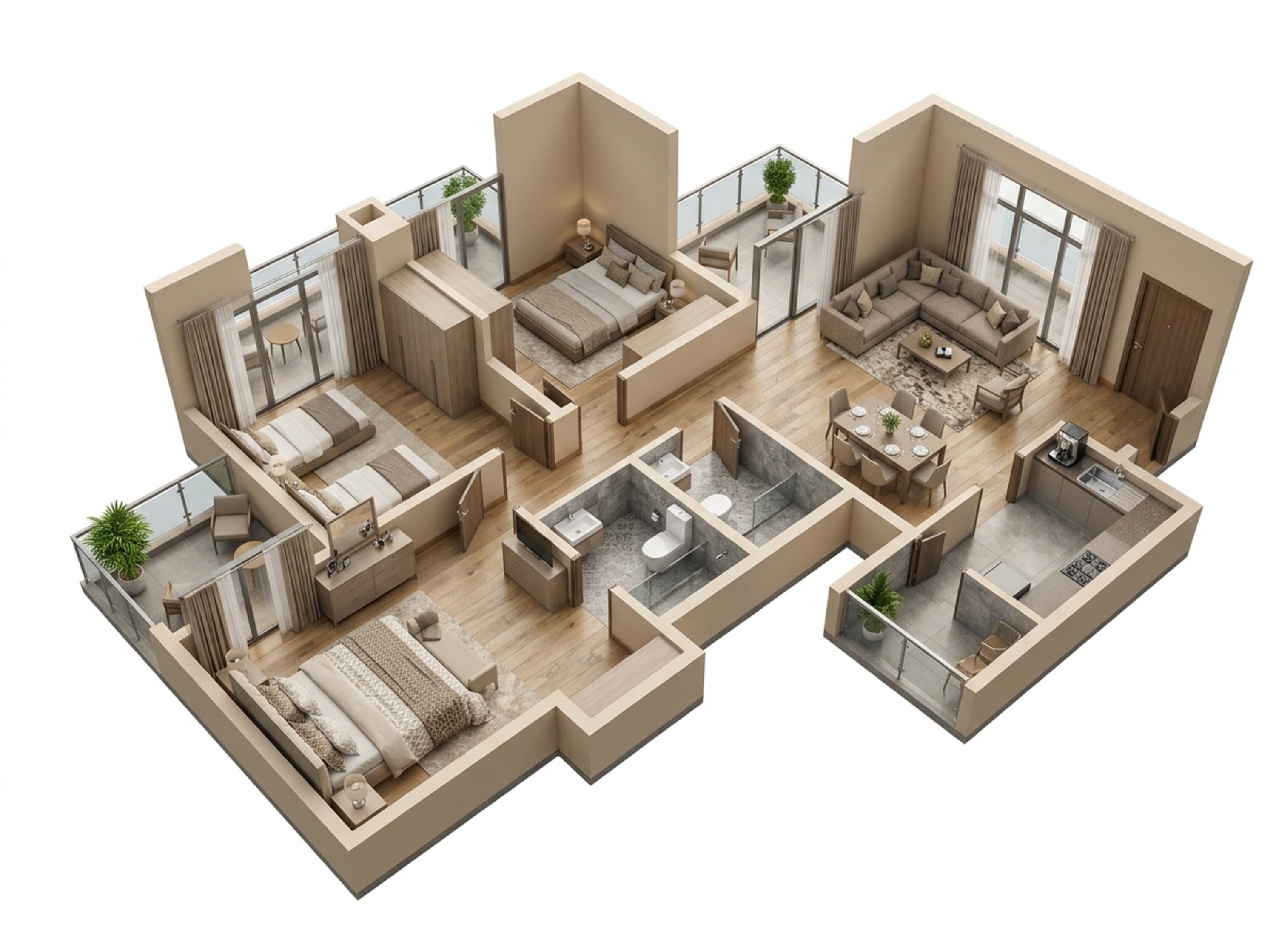 Floor plan of 3 BHK 1404 Sq. Ft. Apartment in Eldeco Live By The Greens, Noida