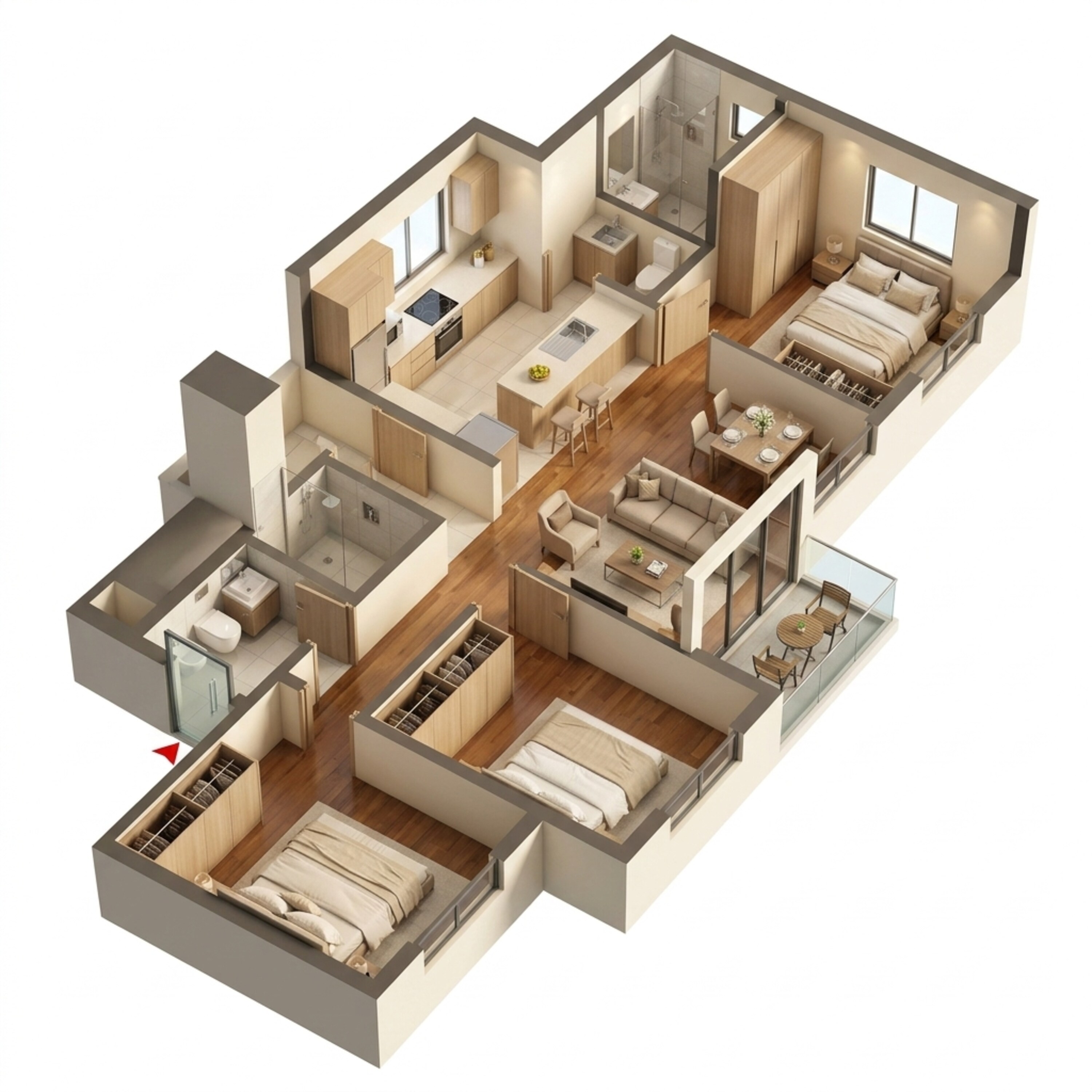 Floor plan of 3 BHK 1630 Sq. Ft. Apartment in Godrej Ananda, Bangalore