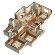 Floor plan of 3 BHK 1630 Sq. Ft. Apartment in Godrej Ananda, Bangalore