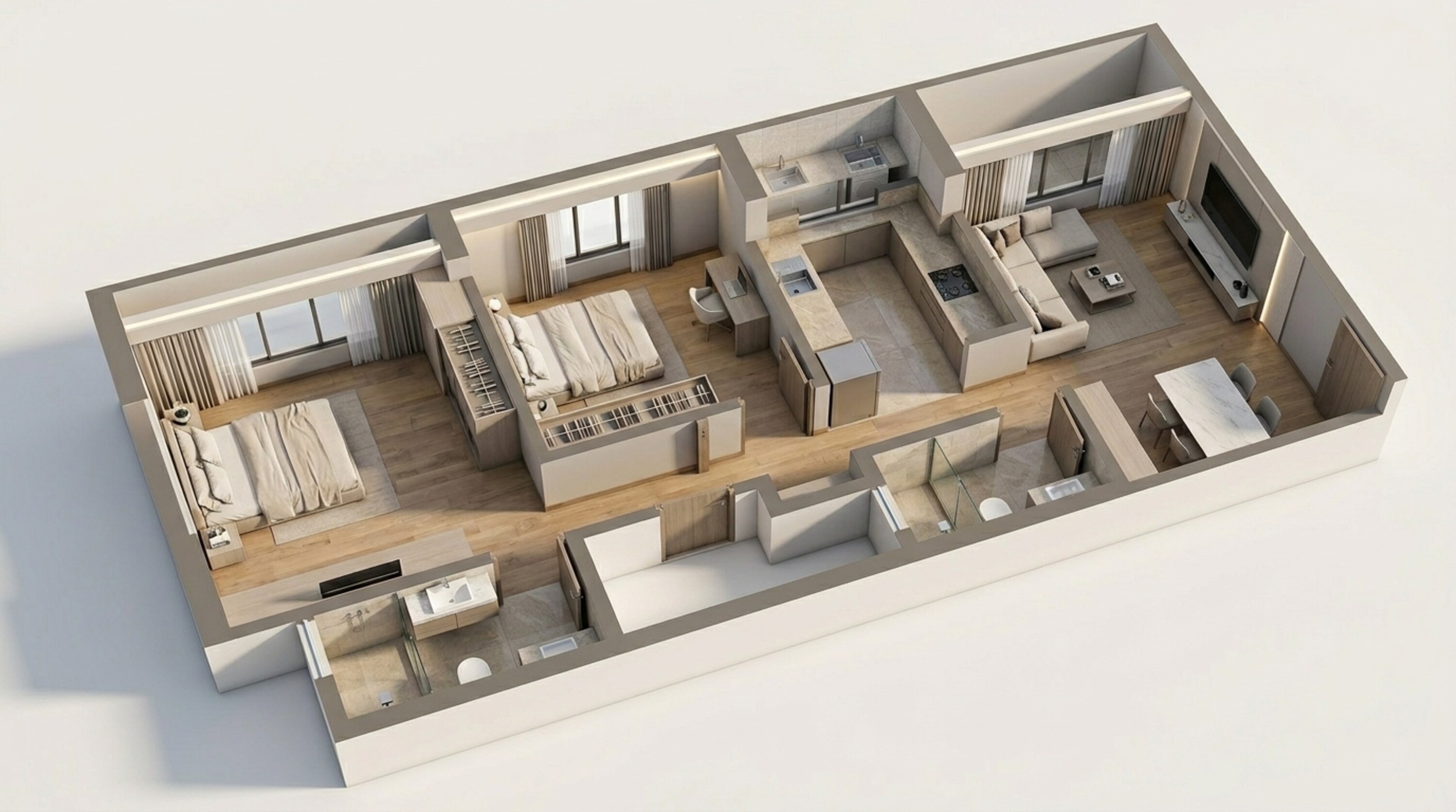 Floor plan of 2 BHK 576 Sq. Ft. Apartment in Rustomjee Bella Phase 1, Mumbai