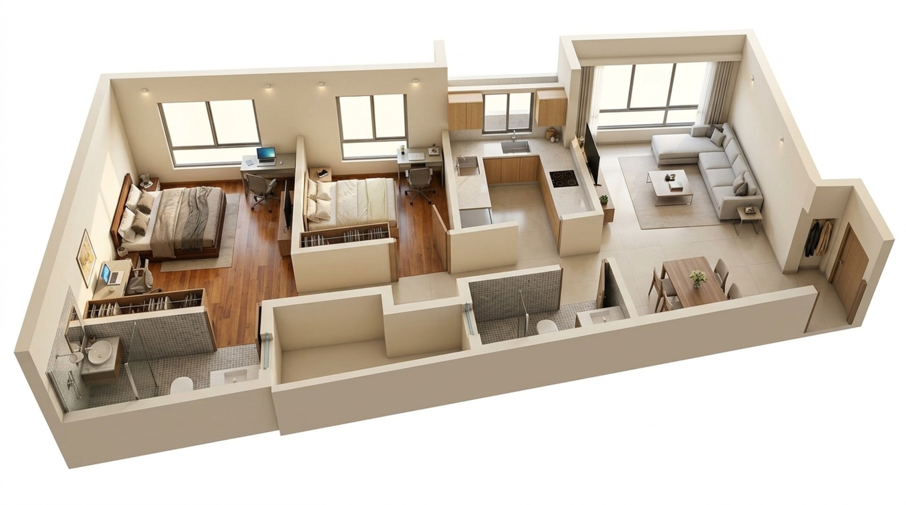 Floor plan of 2 BHK 529 Sq. Ft. Apartment in Rustomjee Bella Phase 1, Mumbai