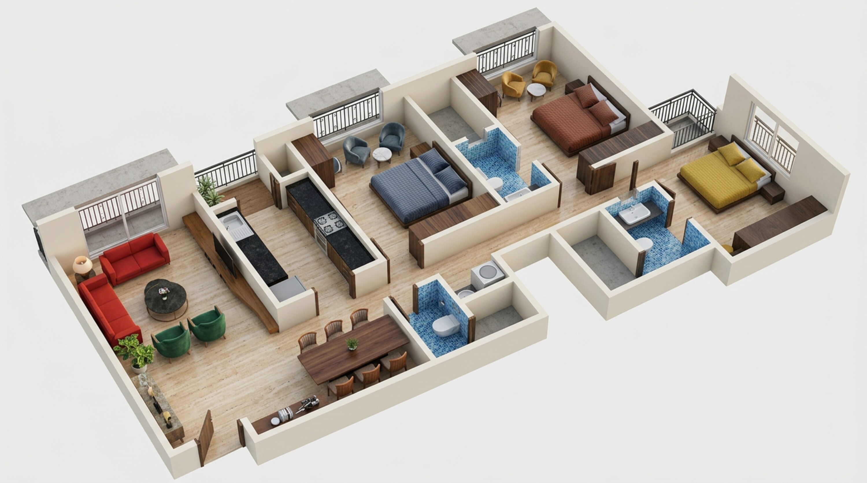 Floor plan of 3 BHK 1020 Sq. Ft. Apartment in Arihant Advika, Navi Mumbai