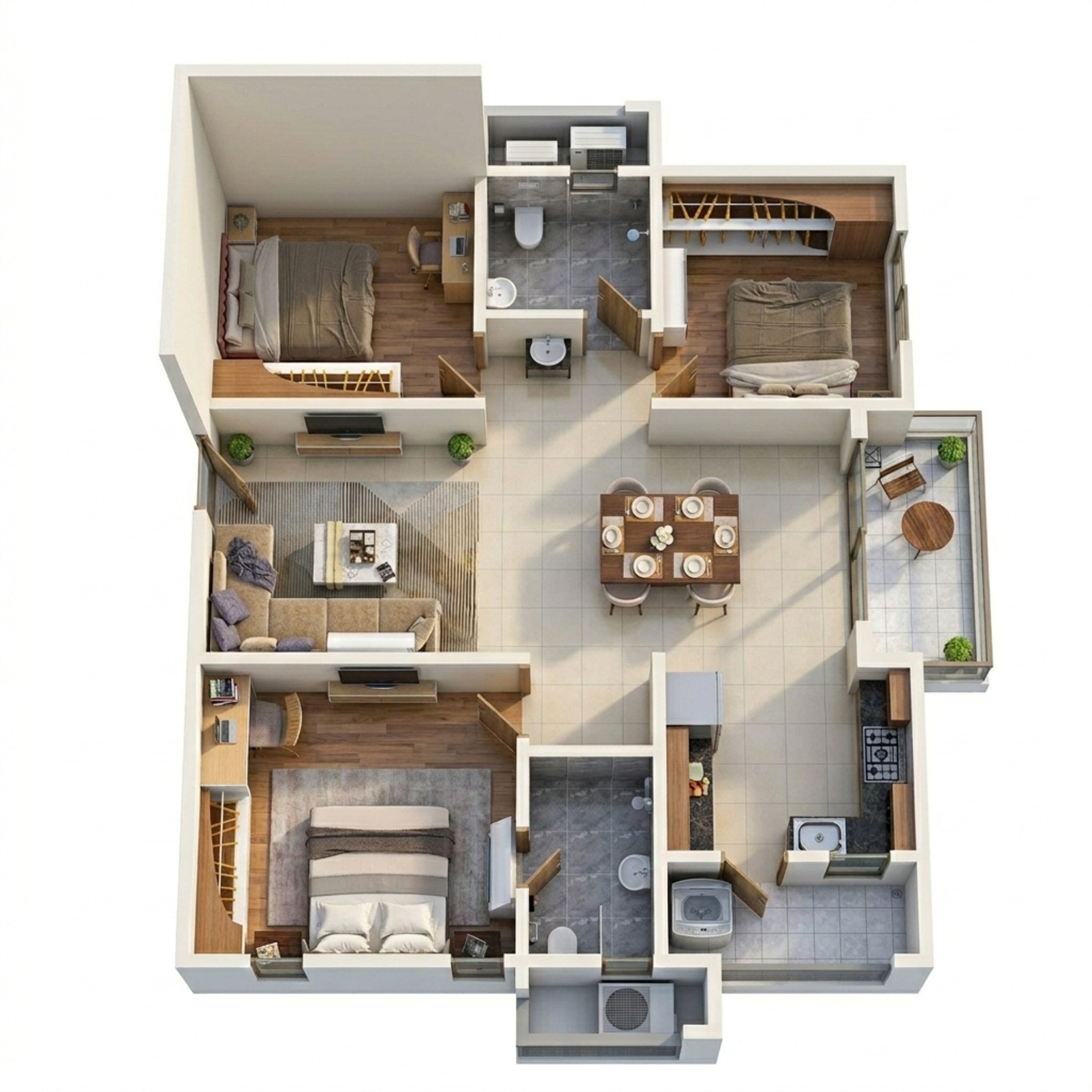 Floor plan of 3 BHK 1410 Sq. Ft. Apartment in Ramky One Symphony, Hyderabad