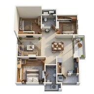 Floor plan of 3 BHK 1410 Sq. Ft. Apartment in Ramky One Symphony, Hyderabad