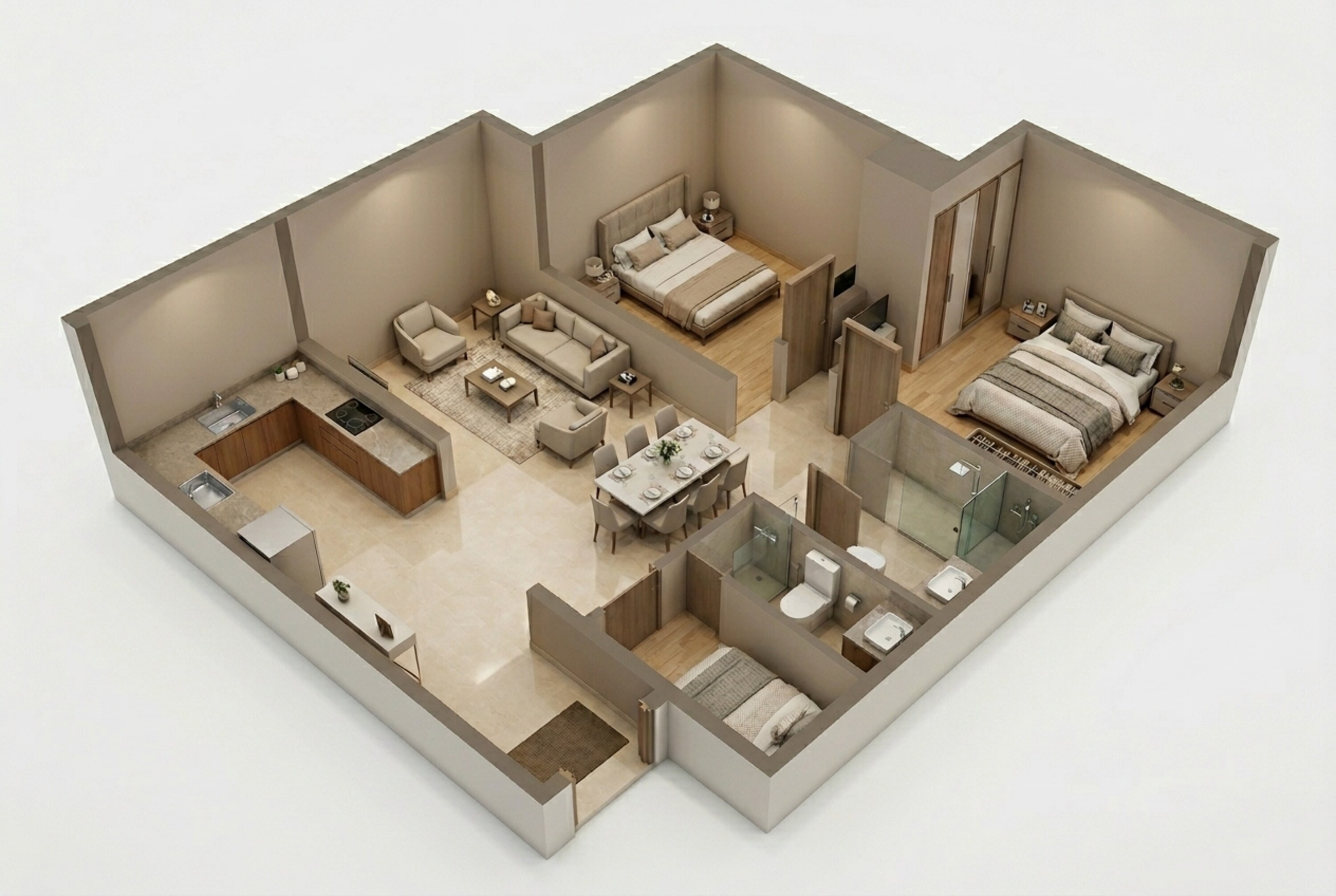 Floor plan of 2 BHK 725 Sq. Ft. Apartment in Mahindra Alcove Wing D And E, Mumbai