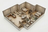Floor plan of 2 BHK 725 Sq. Ft. Apartment in Mahindra Alcove Wing D And E, Mumbai