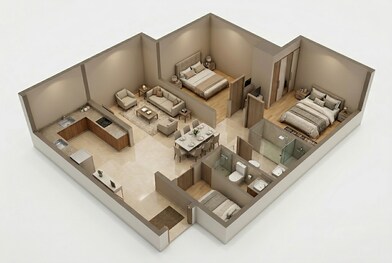 Floor plan of 2 BHK 725 Sq. Ft. Apartment in Mahindra Alcove Wing D And E, Mumbai