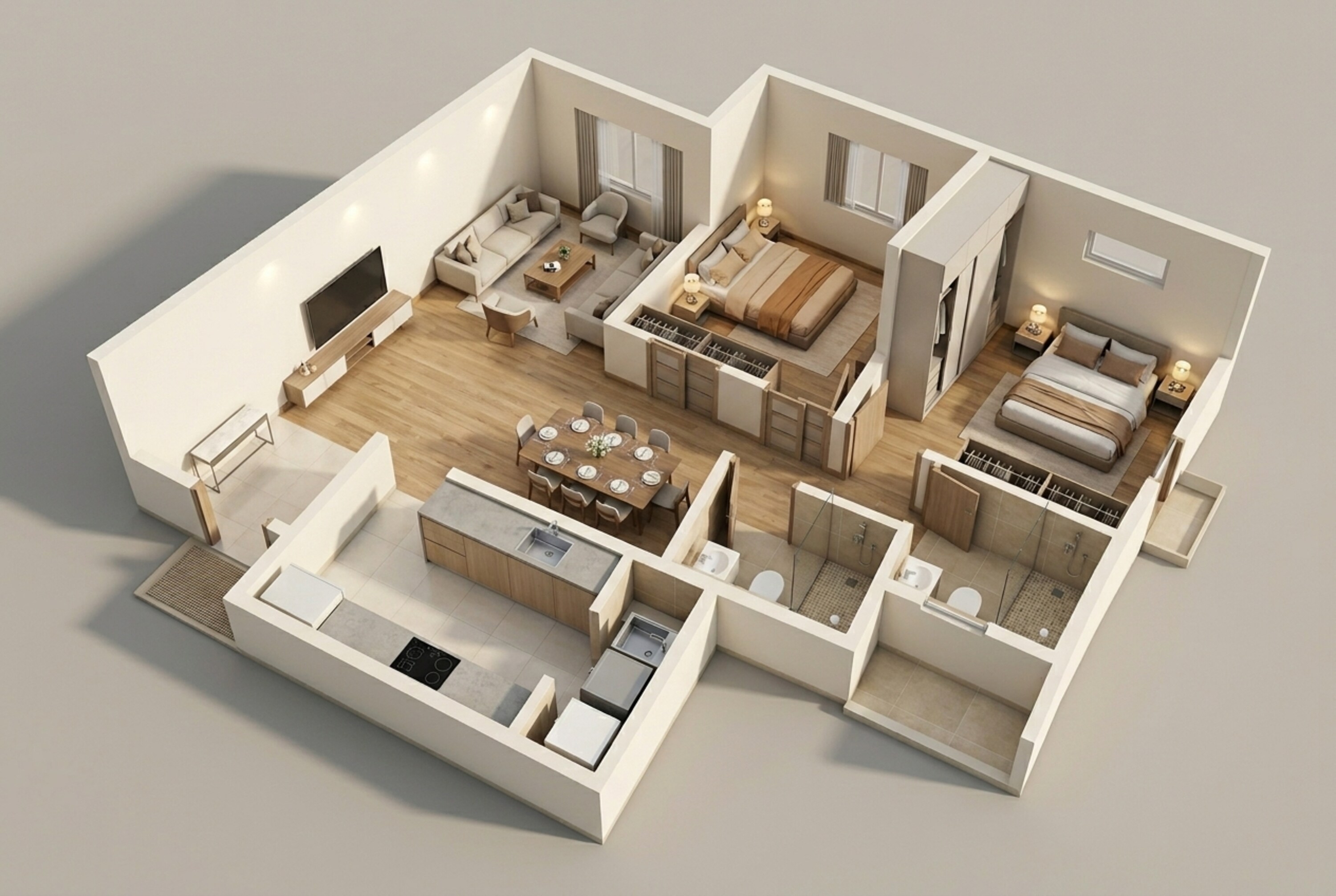 Floor plan of 2 BHK 729 Sq. Ft. Apartment in Mahindra Alcove Wing D And E, Mumbai