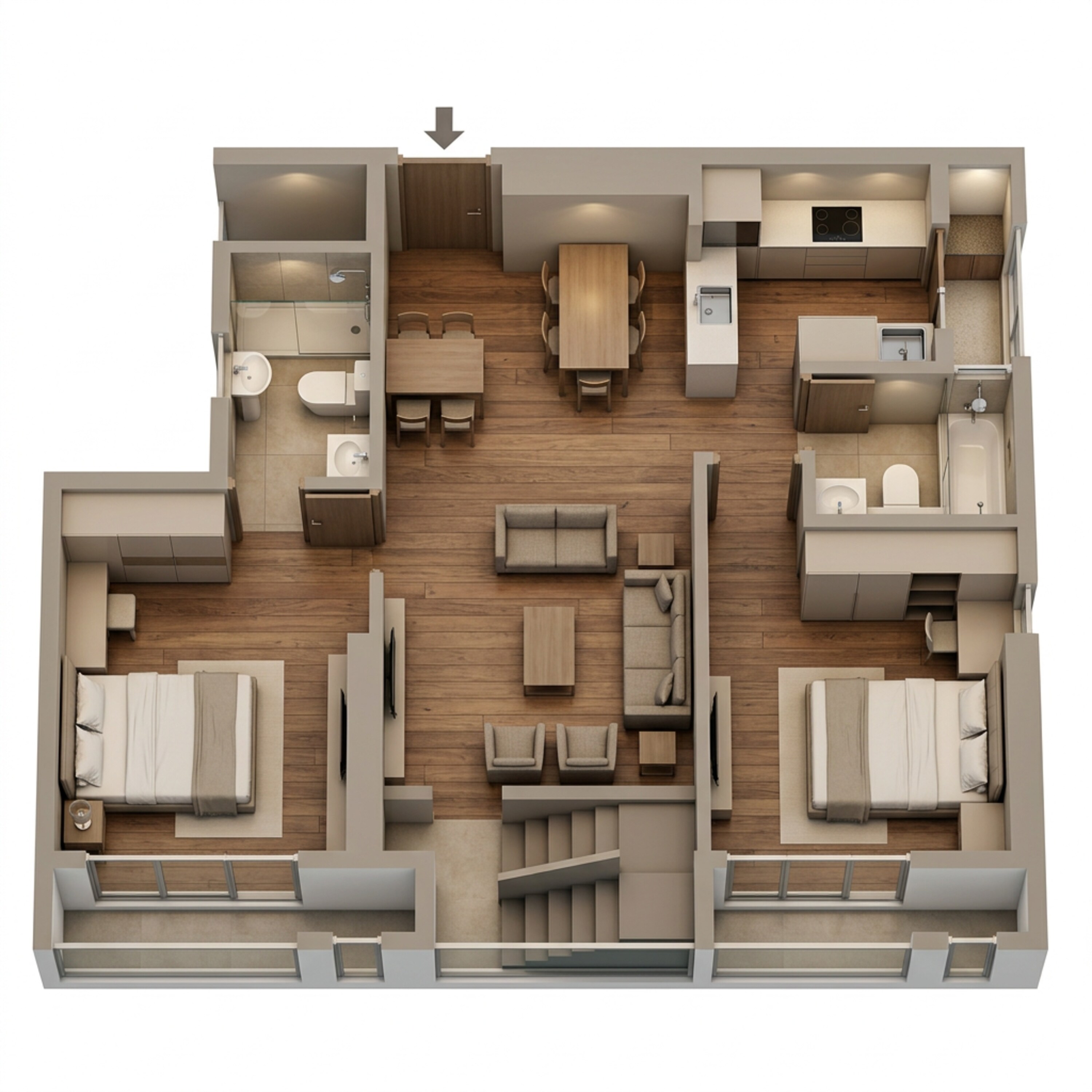 Floor plan of 2 BHK 590 Sq. Ft. Apartment in Sheth Auris Ilaria Tower A, Mumbai
