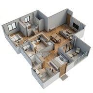 Floor plan of 2 BHK 1302 Sq. Ft. Apartment in Sobha Royal Pavilion Phase 7, Bangalore