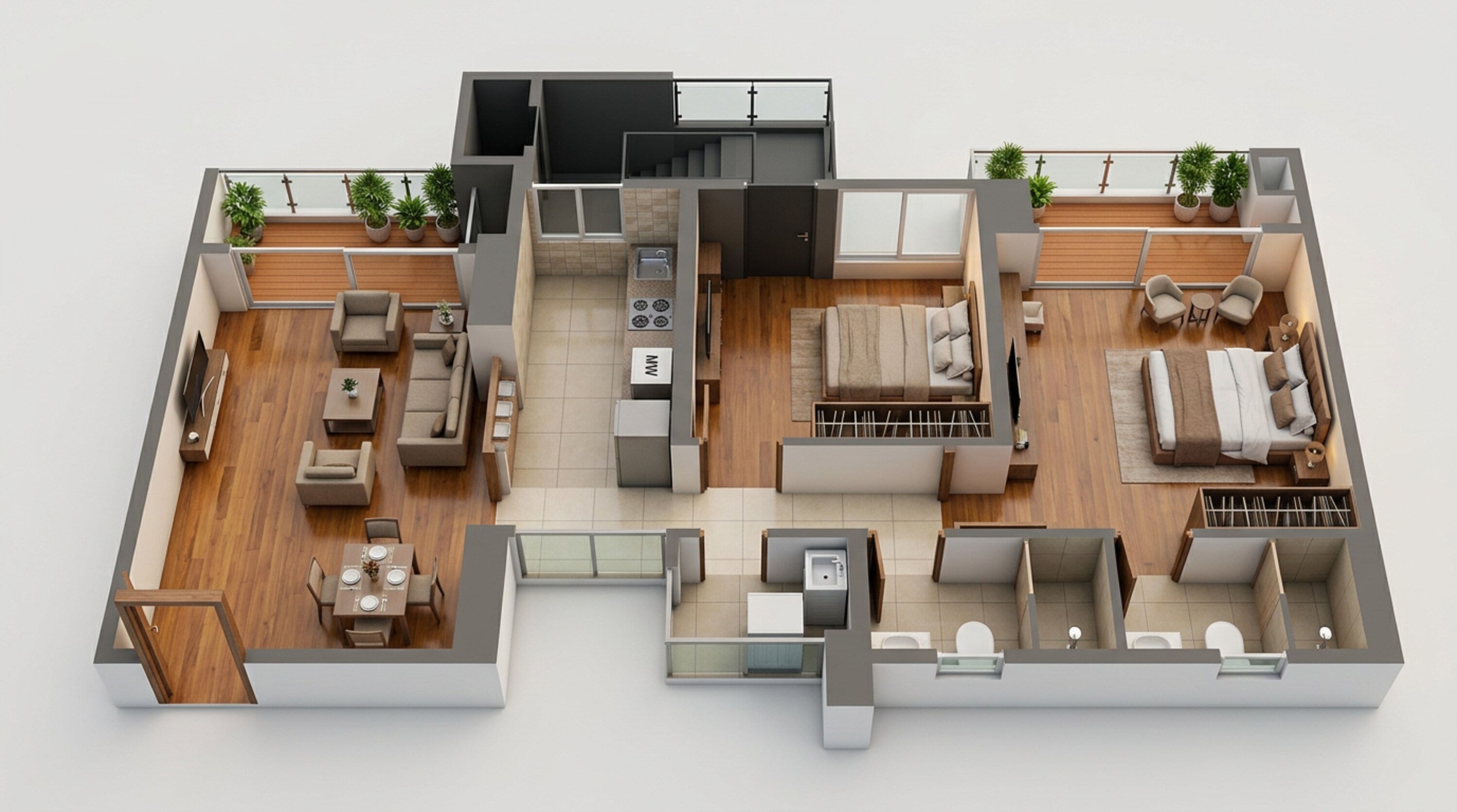 Floor plan of 2 BHK 1175 Sq. Ft. Apartment in Sahu City, Lucknow
