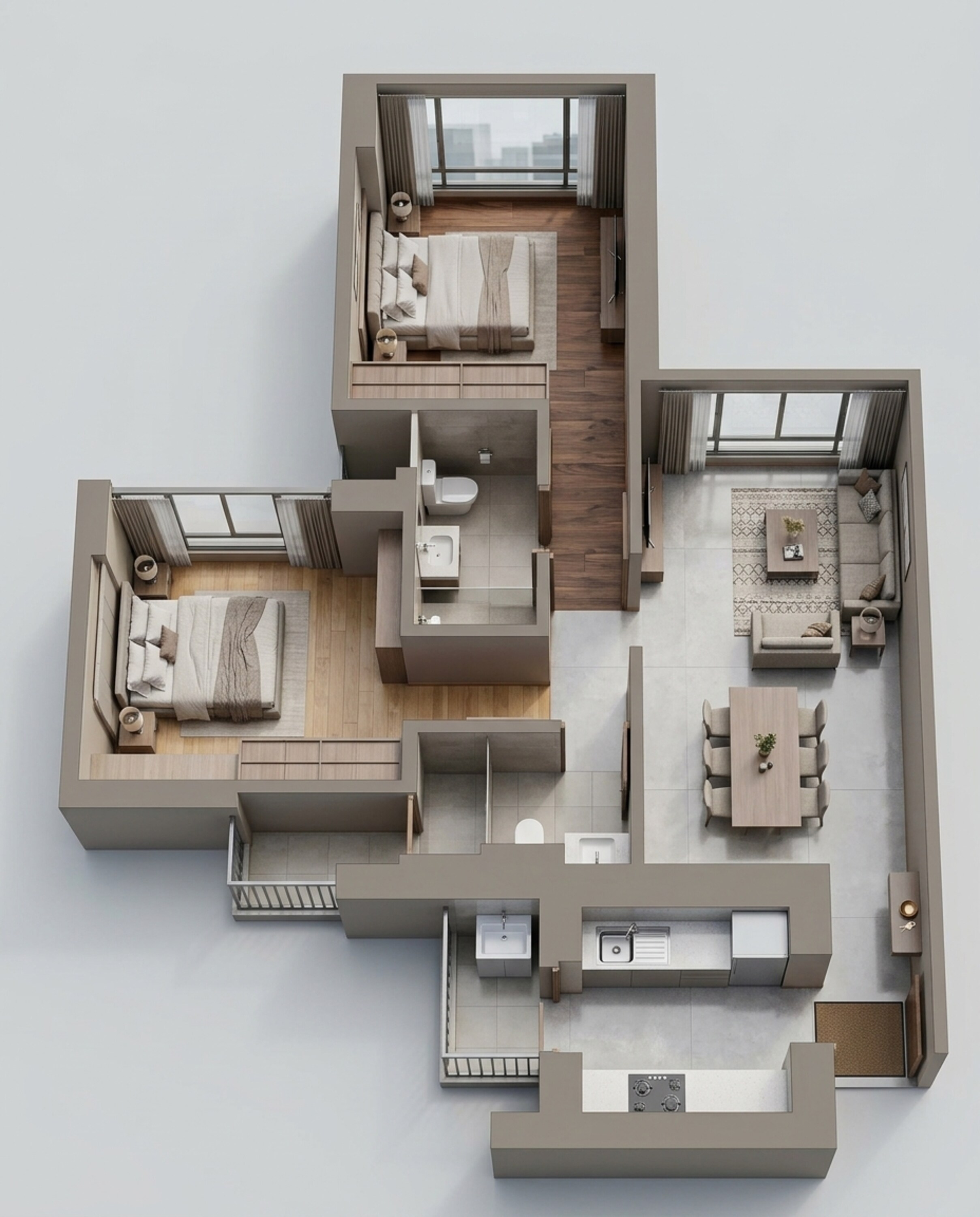 Floor plan of 2 BHK 660 Sq. Ft. Apartment in Piramal Revanta Ravin, Mumbai