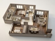 Floor plan of 2 BHK 744 Sq. Ft. Apartment in Shapoorji Pallonji Sarova, Mumbai