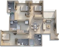 Floor plan of 3 BHK 1401 Sq. Ft. Apartment in Sobha Royal Pavilion Phase 6, Bangalore