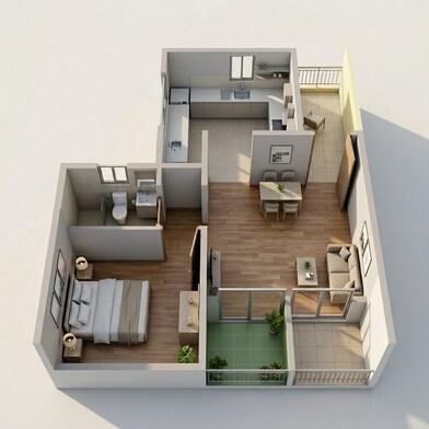 Floor plan of 1 BHK 429 Sq. Ft. Apartment in VTP Blue Waters, Pune