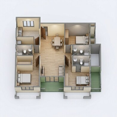 Floor plan of 3 BHK 1193 Sq. Ft. Apartment in VTP Blue Waters, Pune