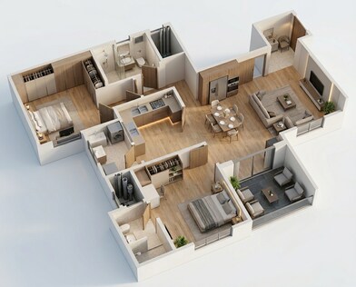 Floor plan of 2 BHK 1302 Sq. Ft. Apartment in Sobha Royal Pavilion Phase 8, Bangalore
