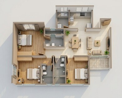 Floor plan of 3 BHK 1490 Sq. Ft. Apartment in Sobha Royal Pavilion Phase 8, Bangalore