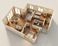 Floor plan of 2 BHK 600 Sq. Ft. Apartment in Shapoorji Pallonji Siennaa, Mumbai