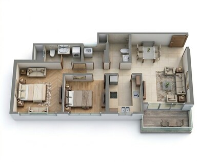 Floor plan of 2 BHK 644 Sq. Ft. Apartment in Runwal Timeless, Mumbai