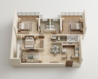 Floor plan of 3 BHK 841 Sq. Ft. Apartment in Runwal Timeless, Mumbai