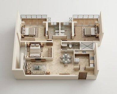 Floor plan of 3 BHK 841 Sq. Ft. Apartment in Runwal Timeless, Mumbai
