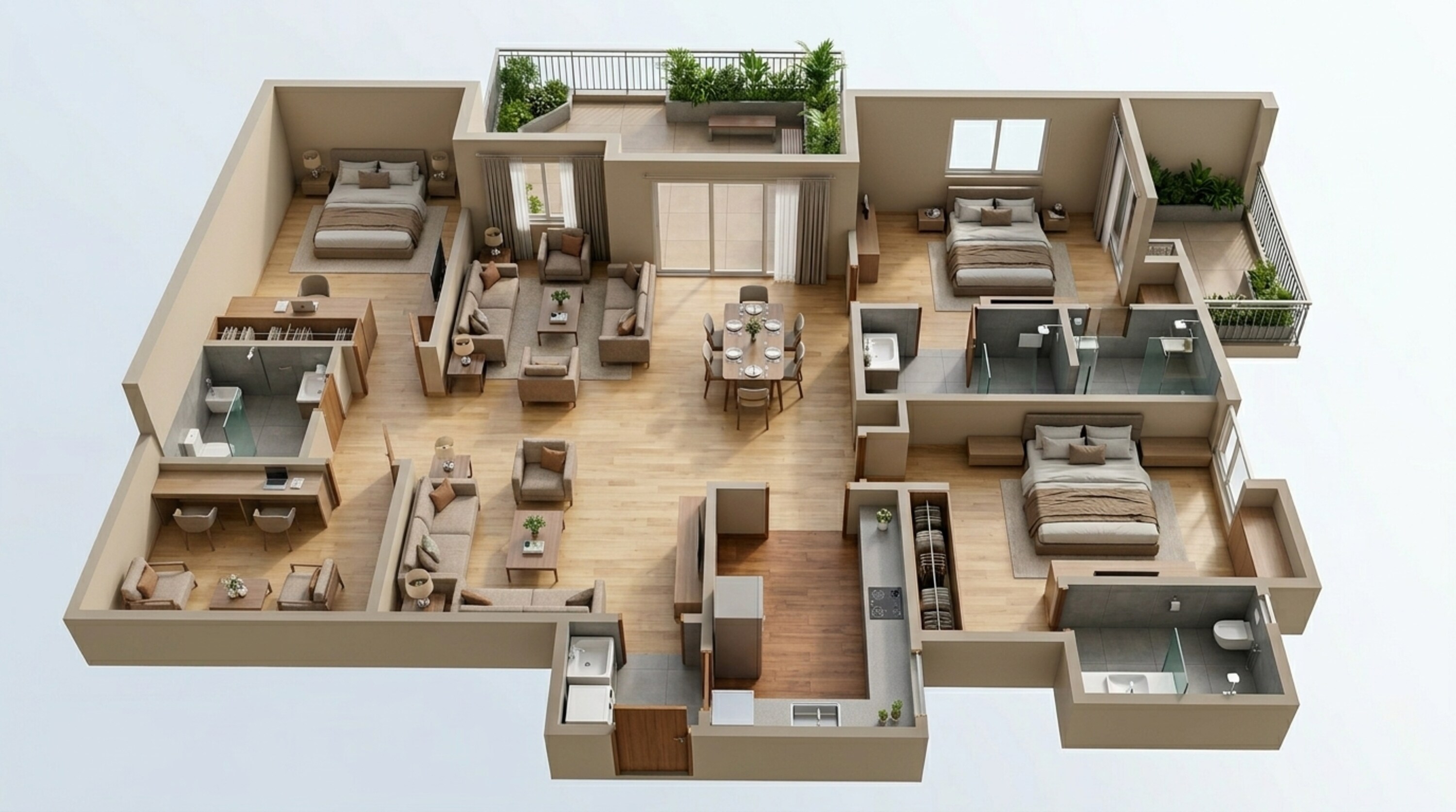 Floor plan of 3 BHK 1630 Sq. Ft. Apartment in Assetz Sun And Sanctum, Bangalore