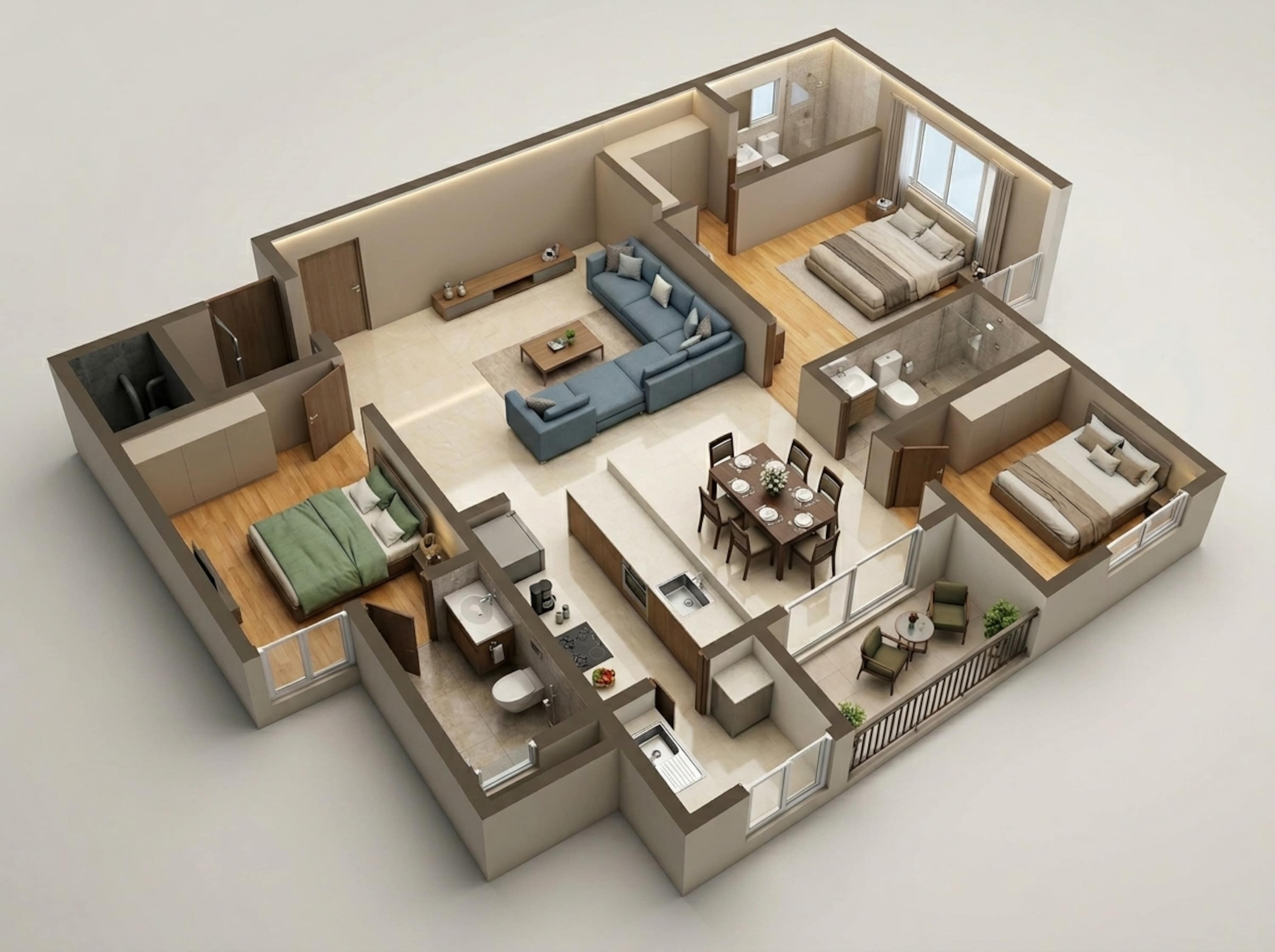 Floor plan of 3 BHK 1490 Sq. Ft. Apartment in Puravankara Purva Zenium, Bangalore