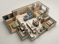 Floor plan of 3 BHK 1490 Sq. Ft. Apartment in Puravankara Purva Zenium, Bangalore