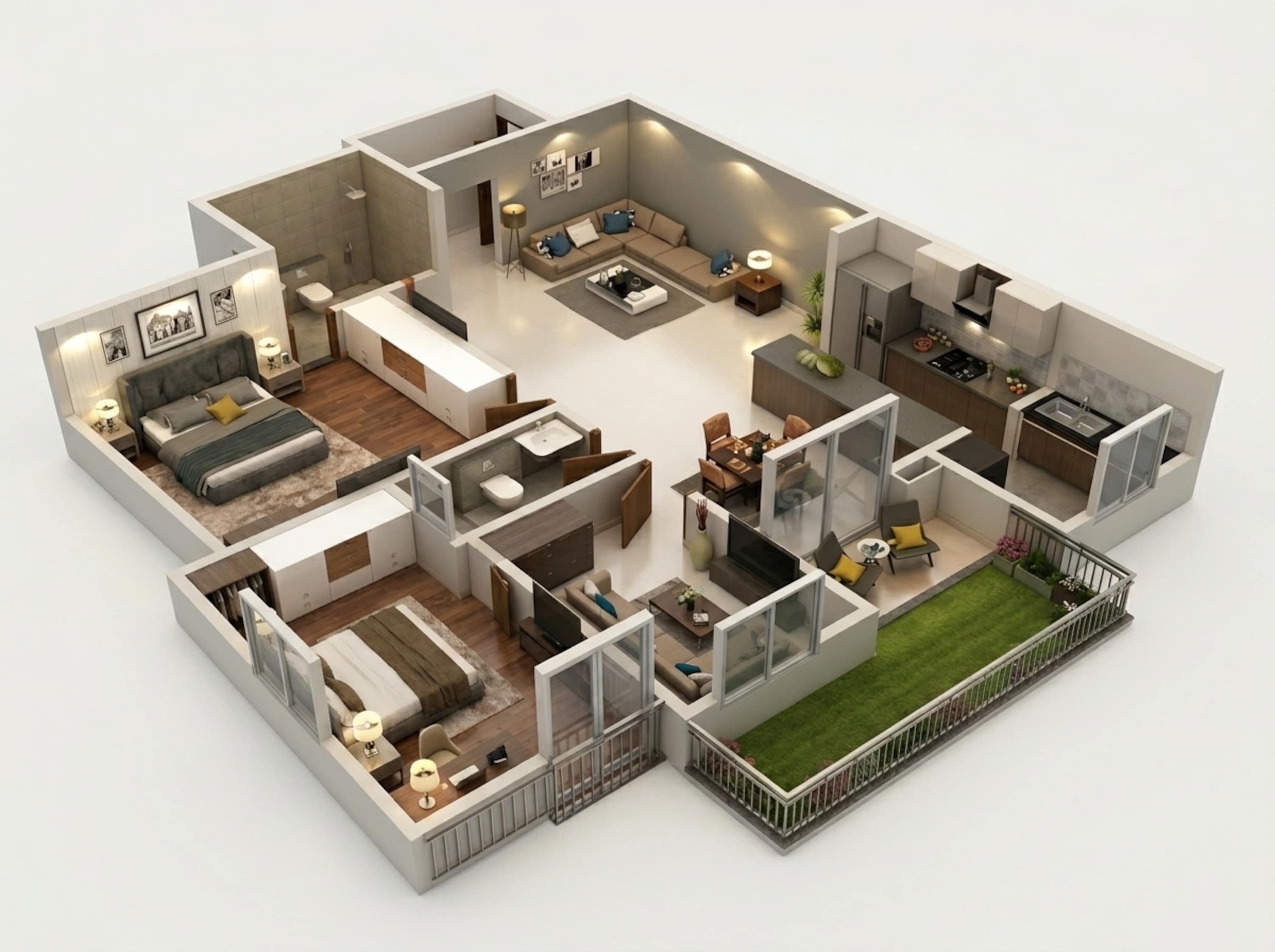 Floor plan of 2 BHK 1204 Sq. Ft. Apartment in Puravankara Purva Zenium, Bangalore