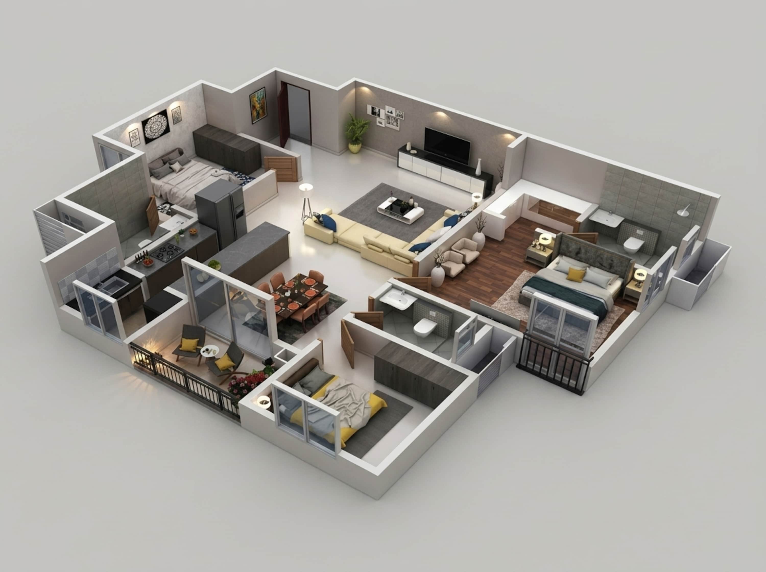 Floor plan of 3 BHK 1710 Sq. Ft. Apartment in Puravankara Purva Zenium, Bangalore