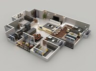 Floor plan of 3 BHK 1710 Sq. Ft. Apartment in Puravankara Purva Zenium, Bangalore