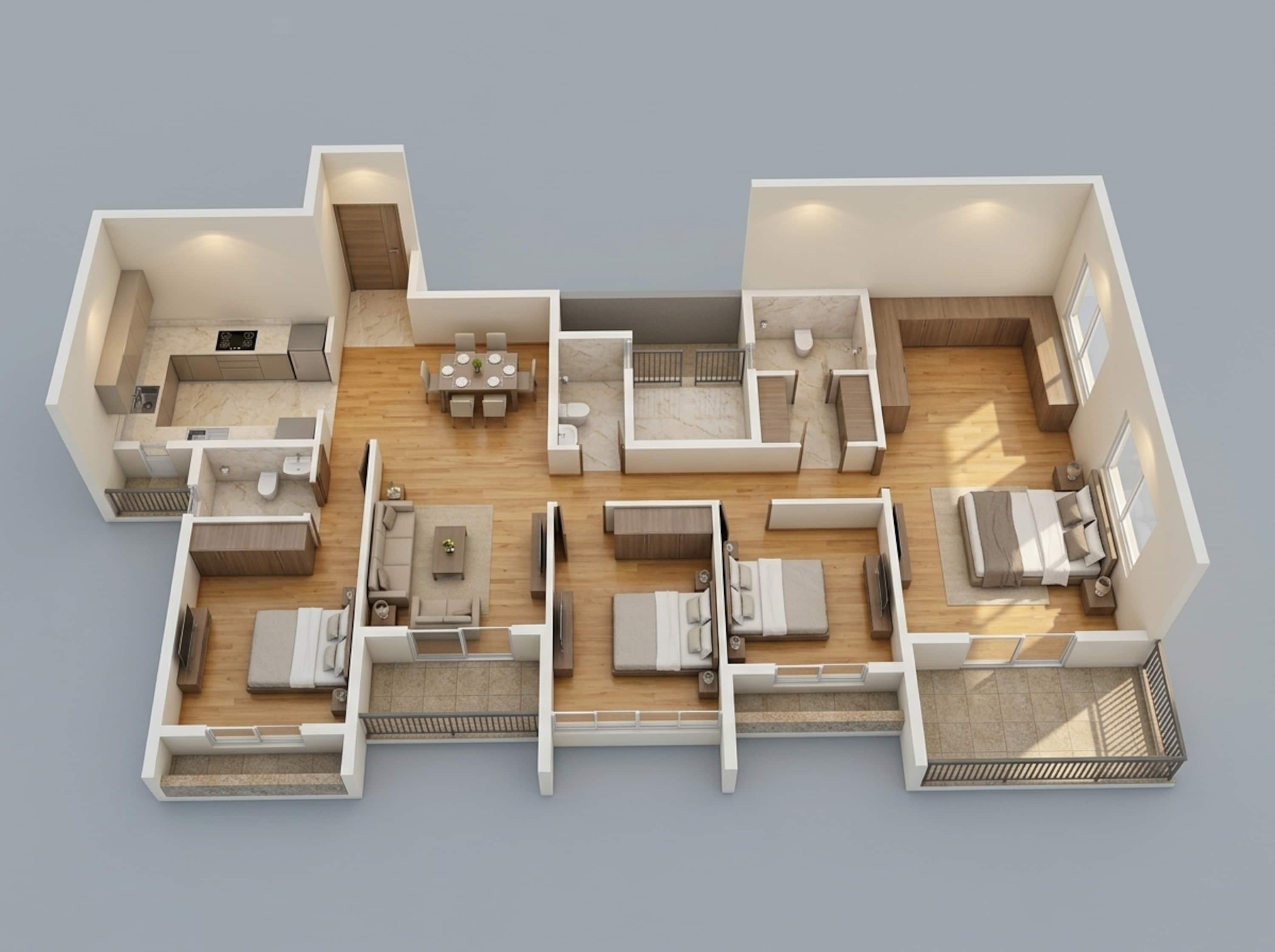 Floor plan of 3 BHK 1048 Sq. Ft. Apartment in L And T Seawoods Residences, Navi Mumbai