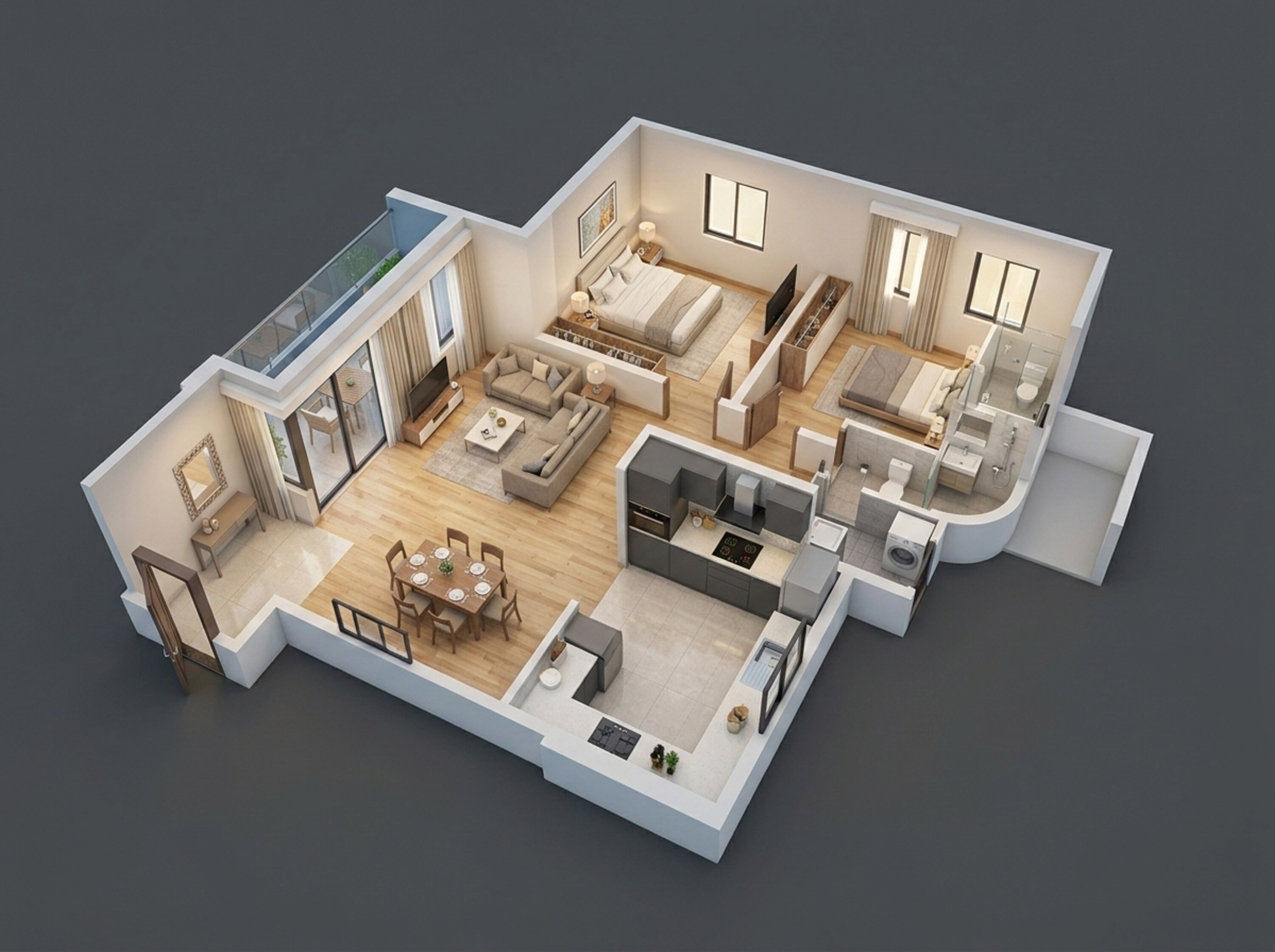 Floor plan of 2 BHK 1444 Sq. Ft. Apartment in Purva Atmosphere, Bangalore