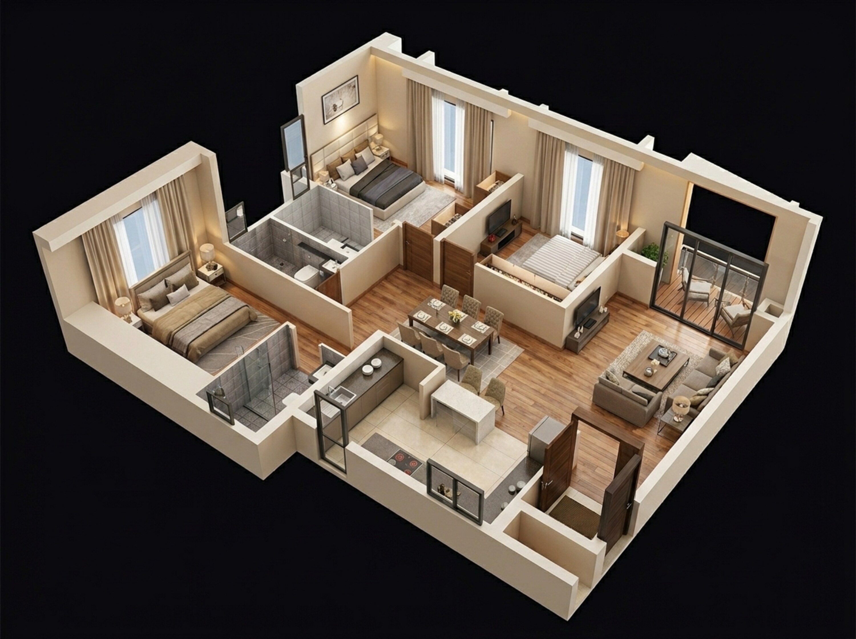 Floor plan of 3 BHK 1660 Sq. Ft. Apartment in Purva Atmosphere, Bangalore