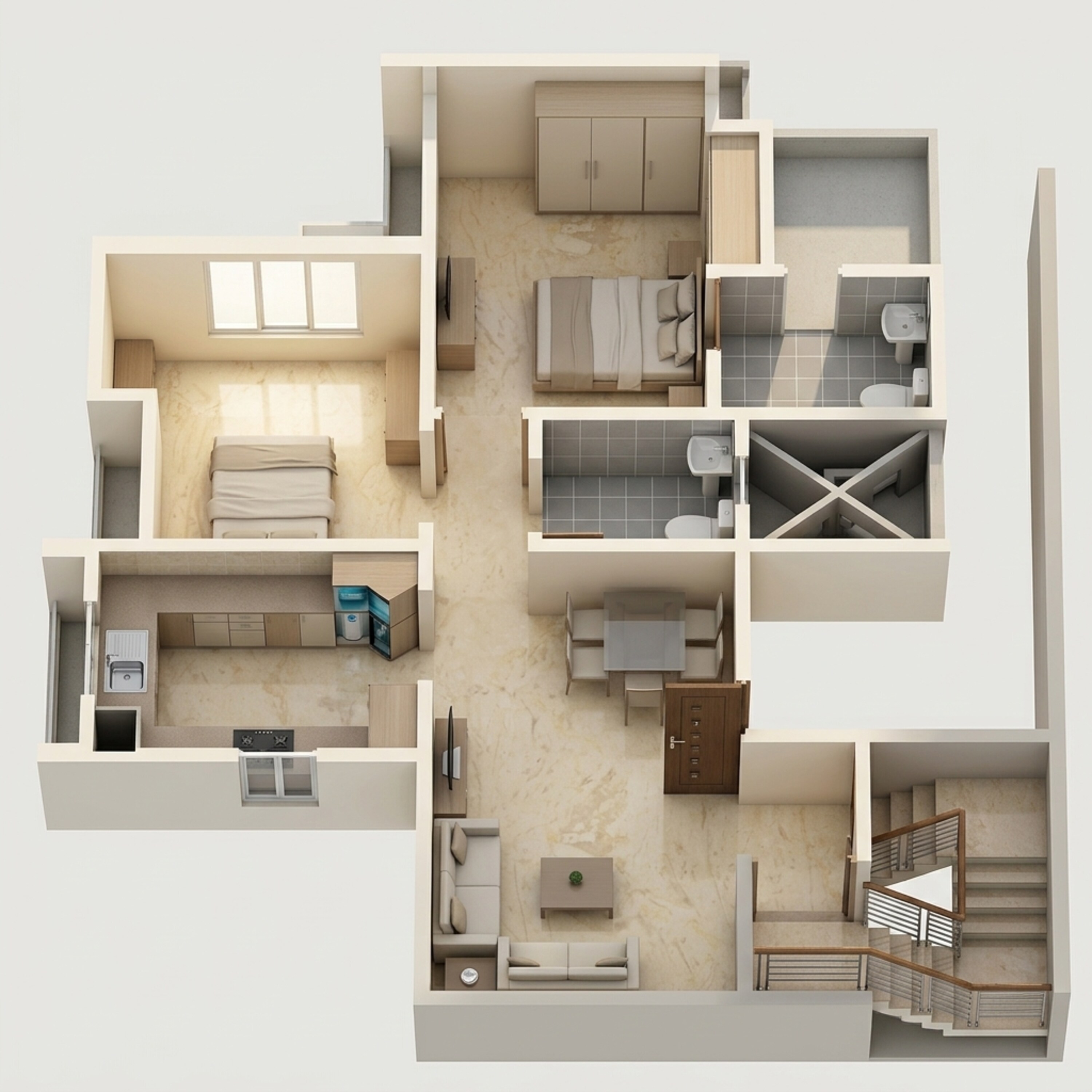 Floor plan of 2 BHK 644 Sq. Ft. Apartment in Raymond Ten X Habitat, Thane