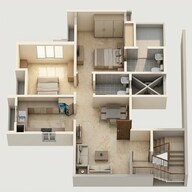 Floor plan of 2 BHK 644 Sq. Ft. Apartment in Raymond Ten X Habitat, Thane