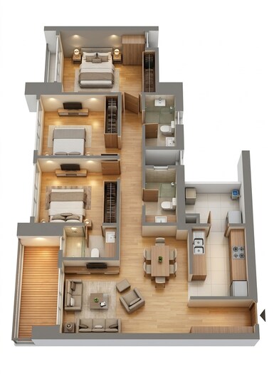 Floor plan of 3 BHK 957 Sq. Ft. Apartment in Kalpataru Launch Code Starlight, Thane